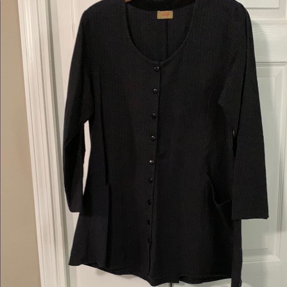 Black Relaxed Button Down Tunic Top